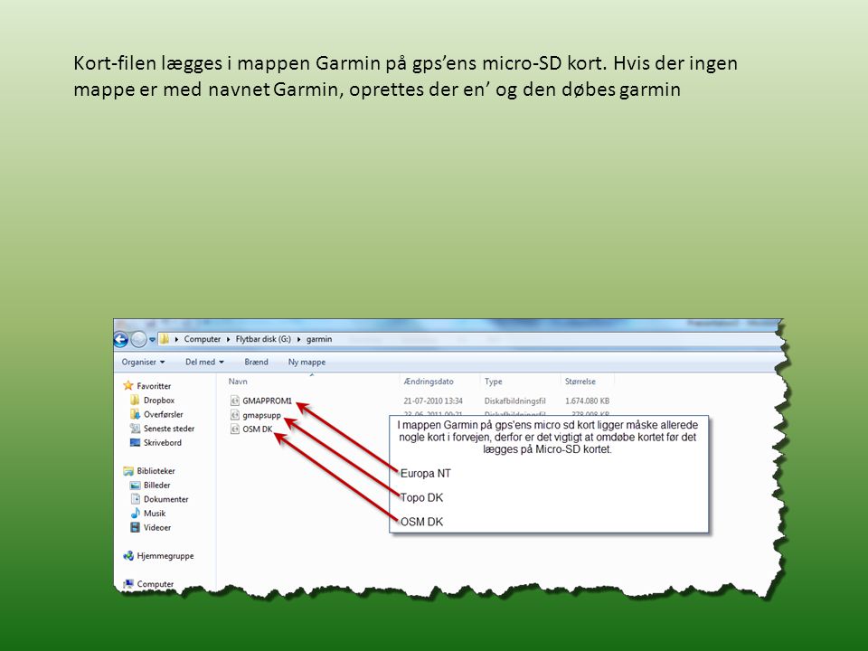 Kort-filen lægges i mappen Garmin på gps’ens micro-SD kort.