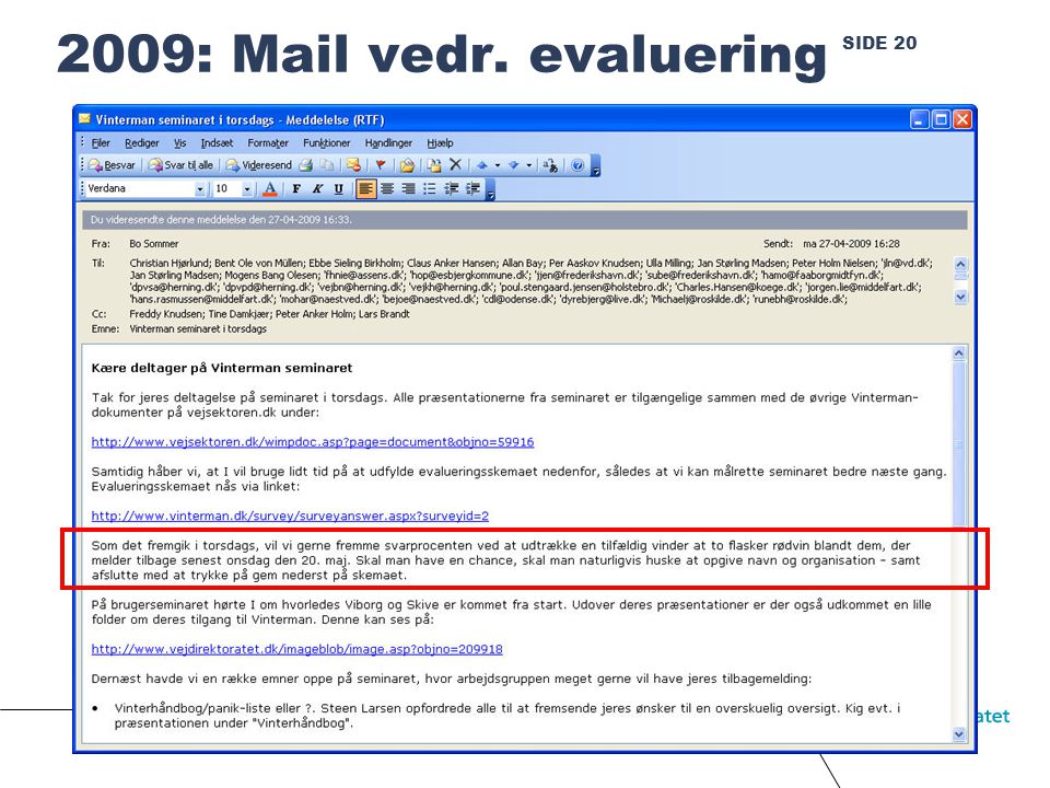 SIDE : Mail vedr. evaluering