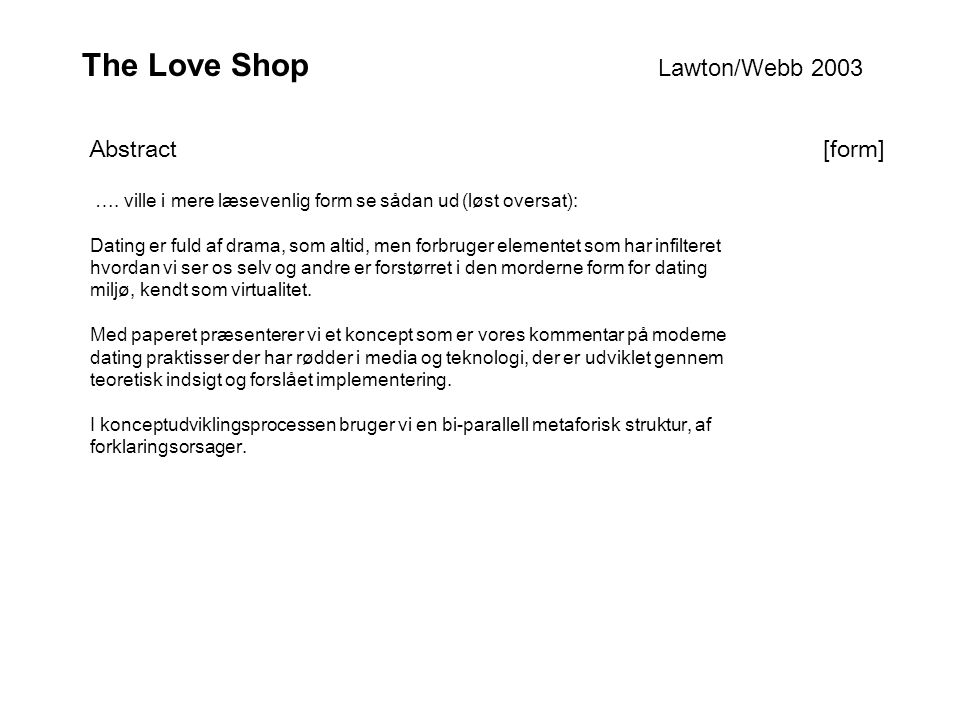 The Love Shop Lawton/Webb 2003 Abstract [form] ….