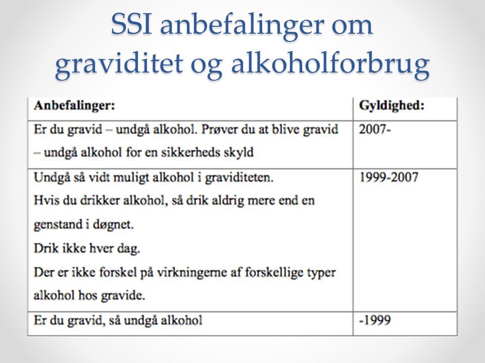 SSI anbefalinger om graviditet og alkoholforbrug