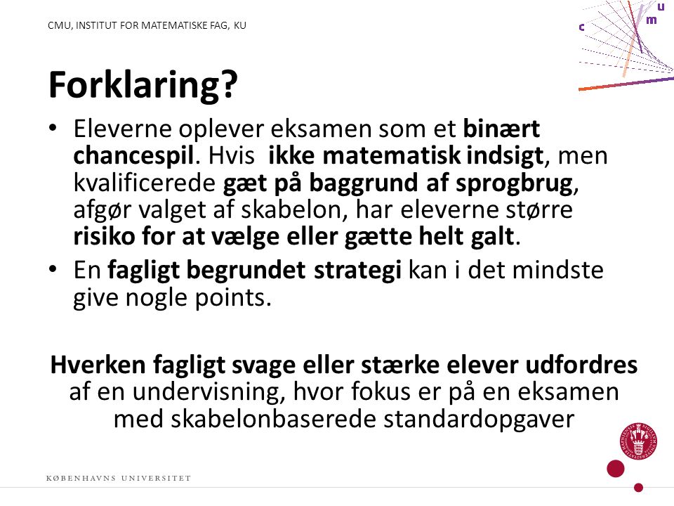 CMU, INSTITUT FOR MATEMATISKE FAG, KU SKOLEPROJEKTER NATIONALT OG ...