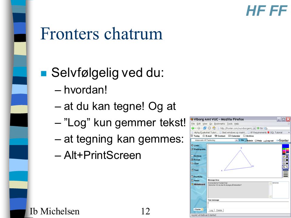 Introduktion HF FF Ib Michelsen12 Fronters chatrum n Selvfølgelig ved du: –hvordan.