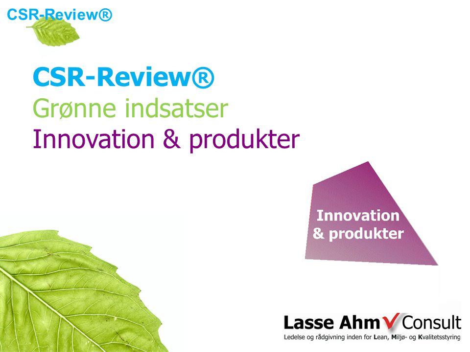 CSR-Review ® Grønne indsatser Innovation & produkter