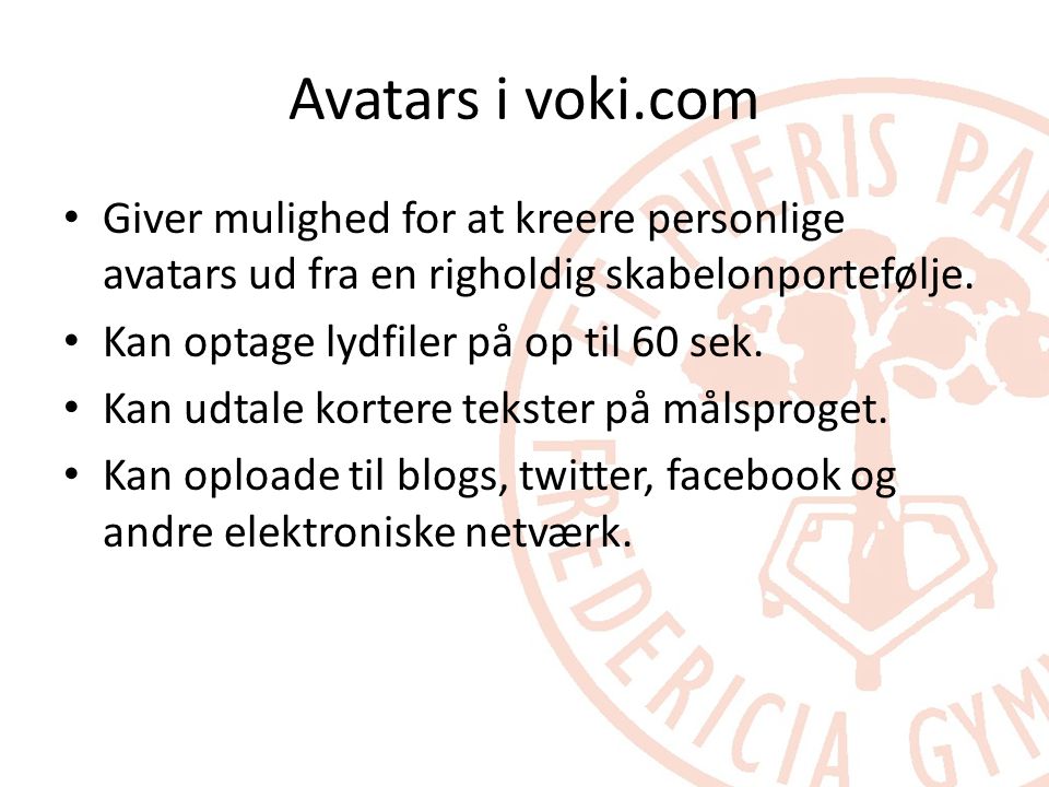 Avatars i voki.com • Giver mulighed for at kreere personlige avatars ud fra en righoldig skabelonportefølje.