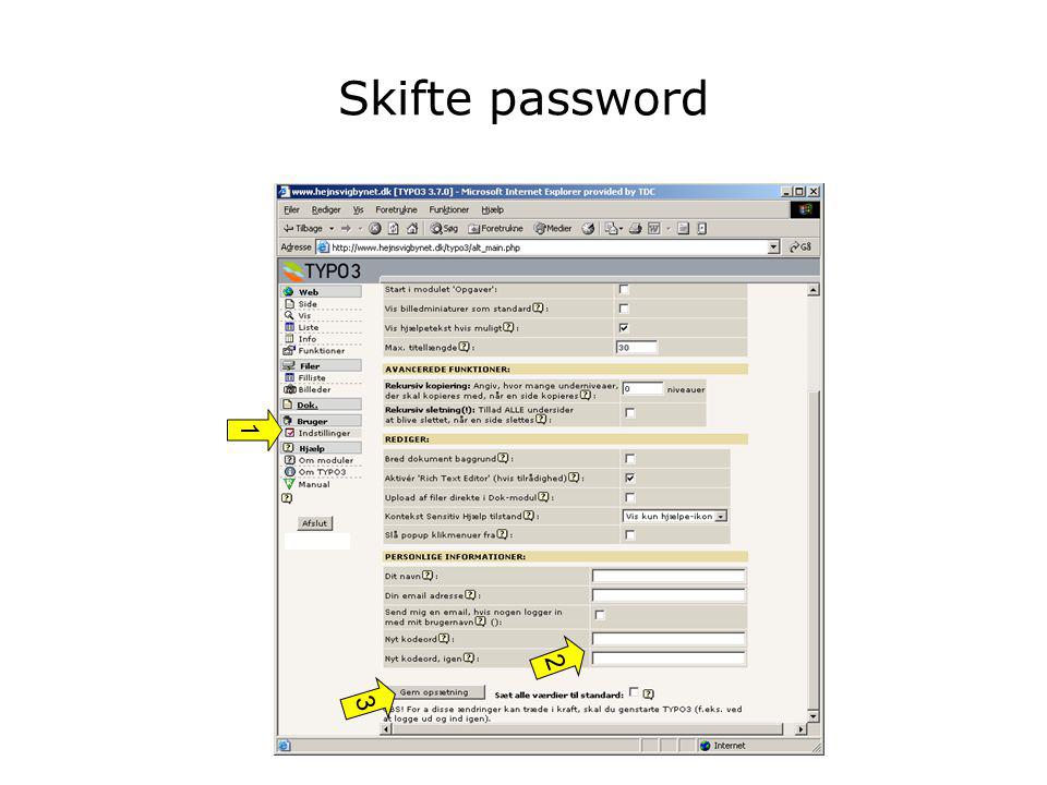 Skifte password 1 2 3