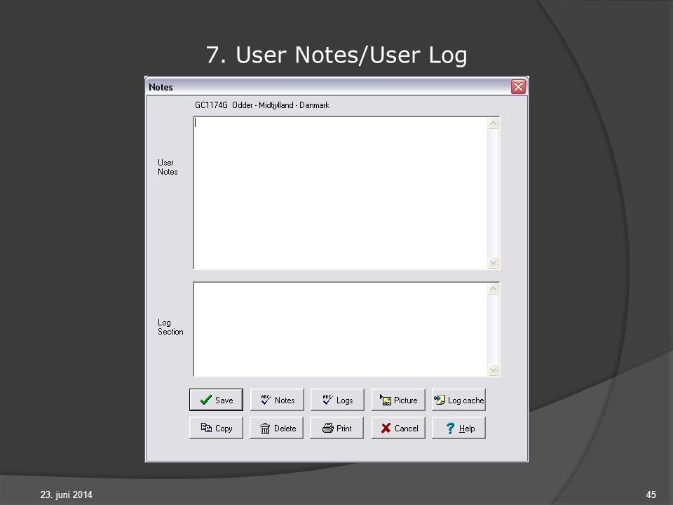 23. juni User Notes/User Log