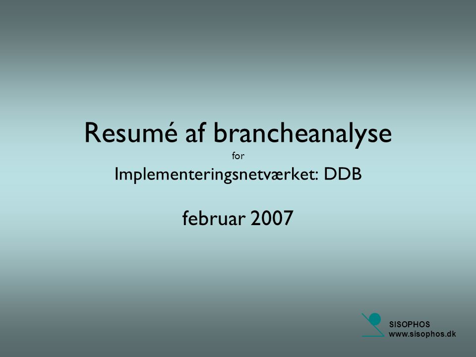 SISOPHOS   Resumé af brancheanalyse for Implementeringsnetværket: DDB februar 2007