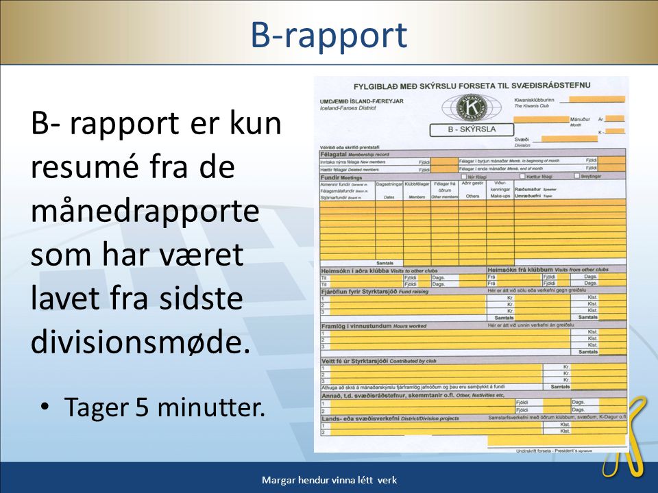 B-rapport • Tager 5 minutter.