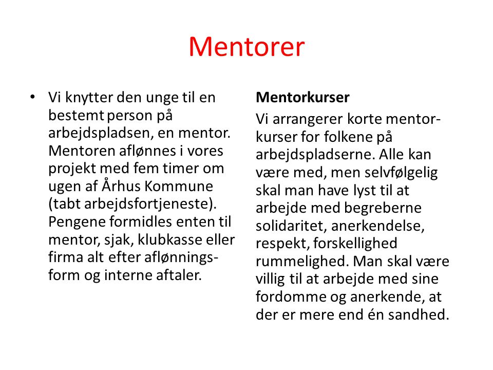 Mentorer • Vi knytter den unge til en bestemt person på arbejdspladsen, en mentor.