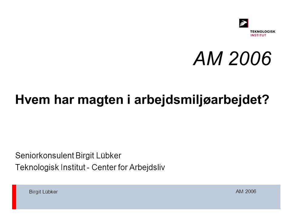 AM 2006 Birgit Lübker AM 2006 Hvem har magten i arbejdsmiljøarbejdet.