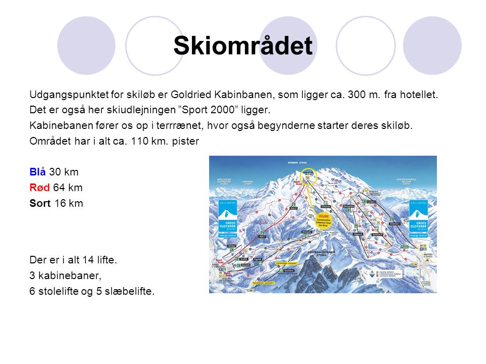 Skiområdet Udgangspunktet for skiløb er Goldried Kabinbanen, som ligger ca.