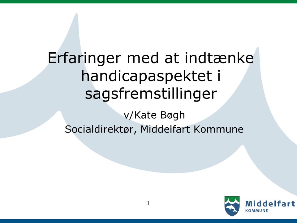 1 Erfaringer med at indtænke handicapaspektet i sagsfremstillinger v/Kate Bøgh Socialdirektør, Middelfart Kommune