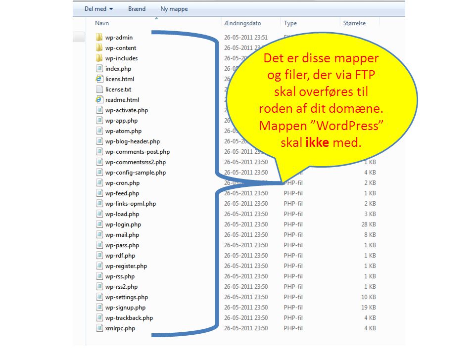 Det er disse mapper og filer, der via FTP skal overføres til roden af dit domæne.