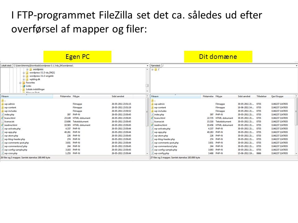 Egen PCDit domæne I FTP-programmet FileZilla set det ca.