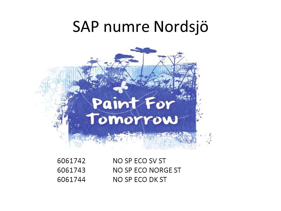 SAP numre Nordsjö NO SP ECO SV ST NO SP ECO NORGE ST NO SP ECO DK ST