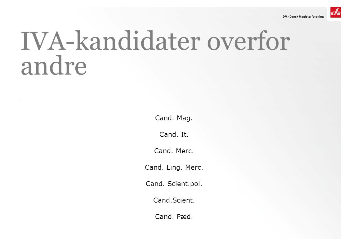 IVA-kandidater overfor andre Cand. Mag. Cand. It.