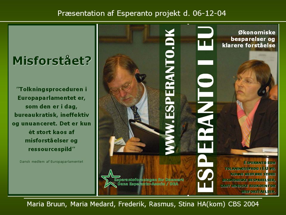 Præsentation af Esperanto projekt d.