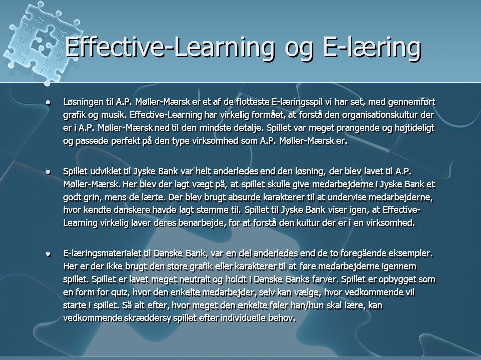 Effective-Learning og E-læring Løsningen til A.P.