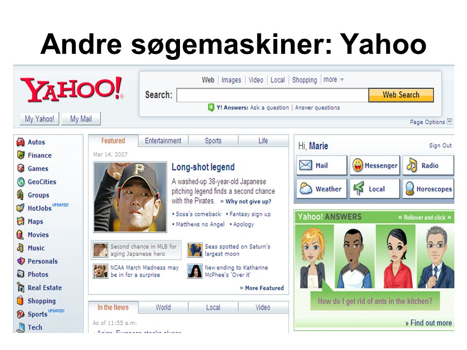 Andre søgemaskiner: Yahoo