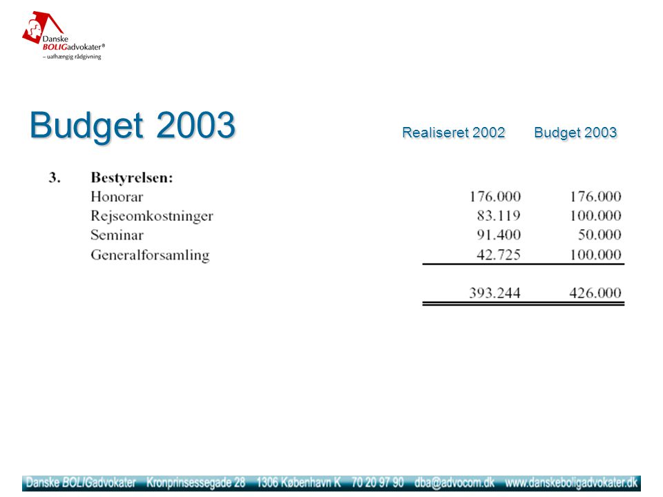 Budget 2003 Realiseret 2002 Budget 2003