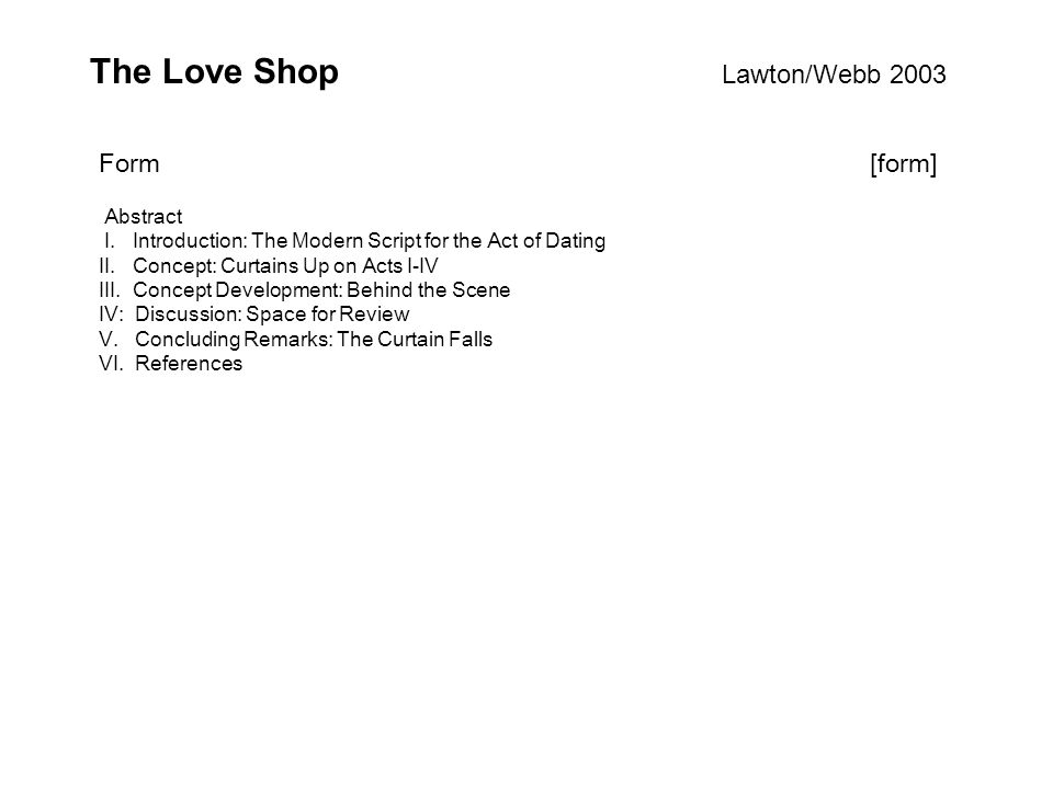 The Love Shop Lawton/Webb 2003 Abstract I.