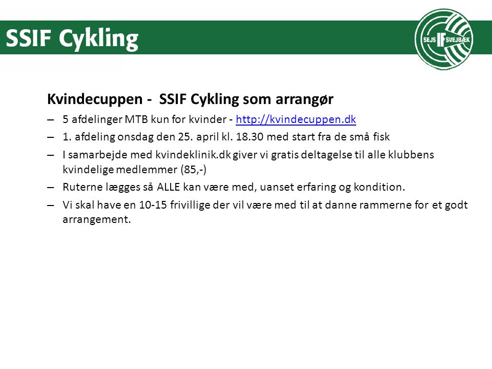 Kvindecuppen - SSIF Cykling som arrangør – 5 afdelinger MTB kun for kvinder -   – 1.