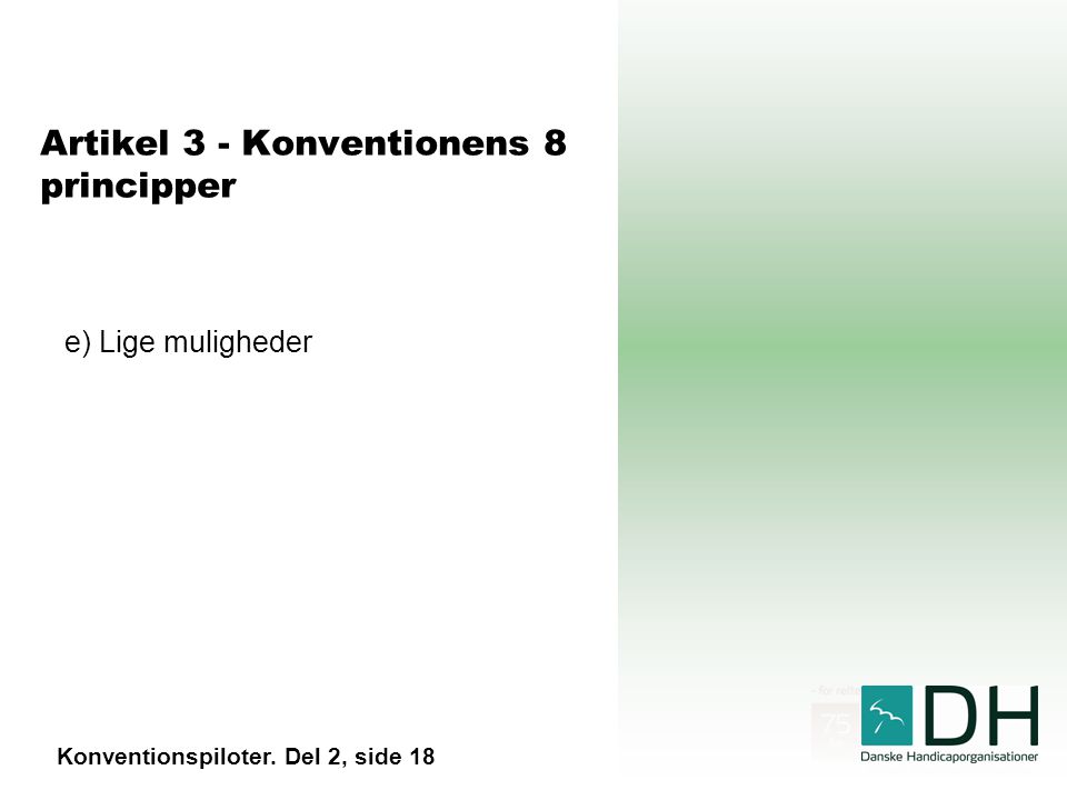 Artikel 3 - Konventionens 8 principper e) Lige muligheder Konventionspiloter. Del 2, side 18
