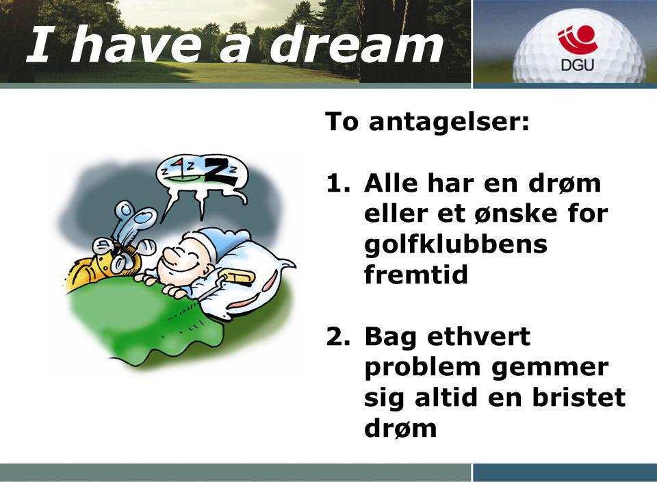 I have a dream To antagelser: 1.Alle har en drøm eller et ønske for golfklubbens fremtid 2.Bag ethvert problem gemmer sig altid en bristet drøm