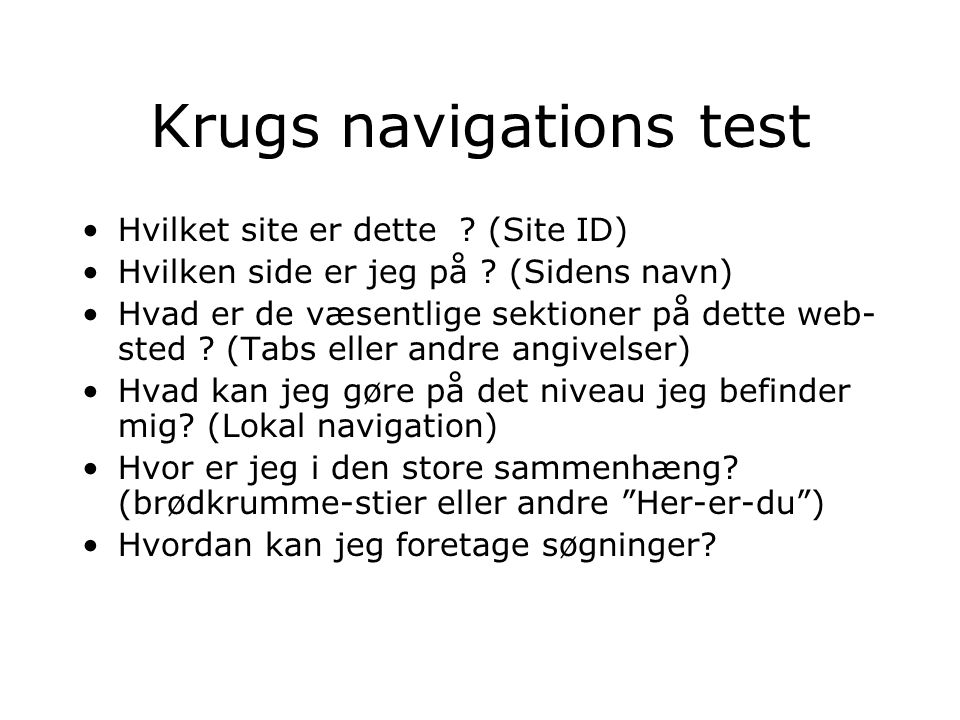 Krugs navigations test Hvilket site er dette . (Site ID) Hvilken side er jeg på .