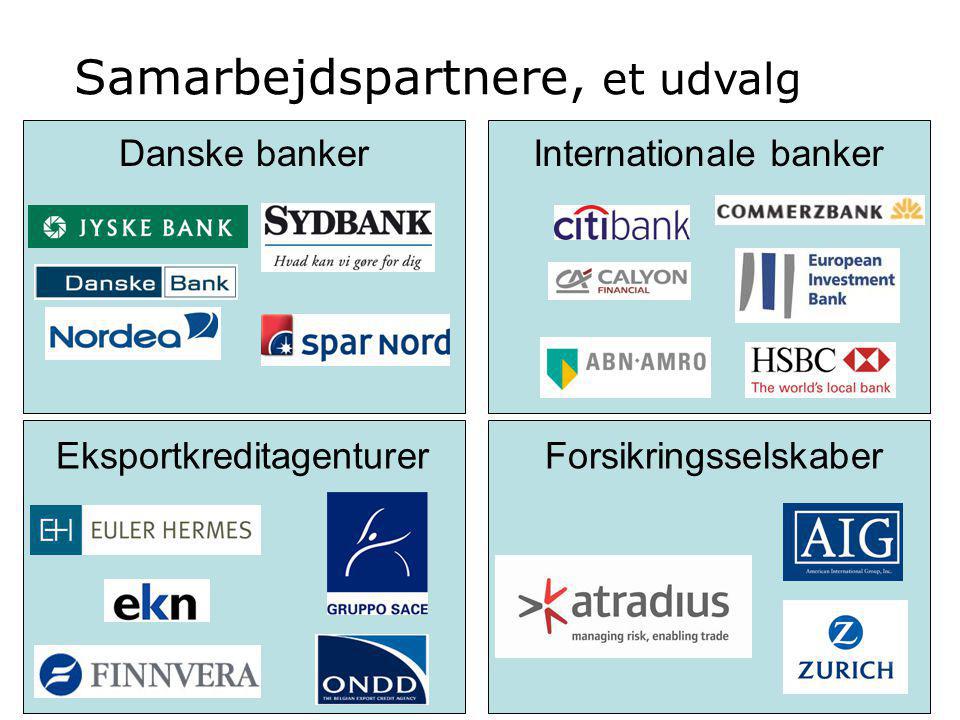 Samarbejdspartnere, et udvalg Danske bankerInternationale banker EksportkreditagenturerForsikringsselskaber