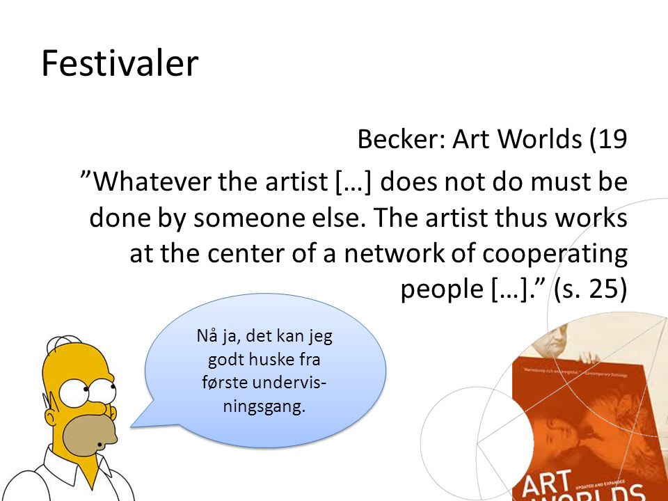 Festivaler Becker: Art Worlds (19 Whatever the artist […] does not do must be done by someone else.