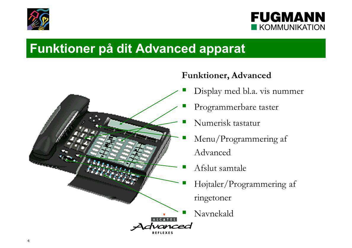 4 Funktioner på dit Advanced apparat Funktioner, Advanced  Display med bl.a.