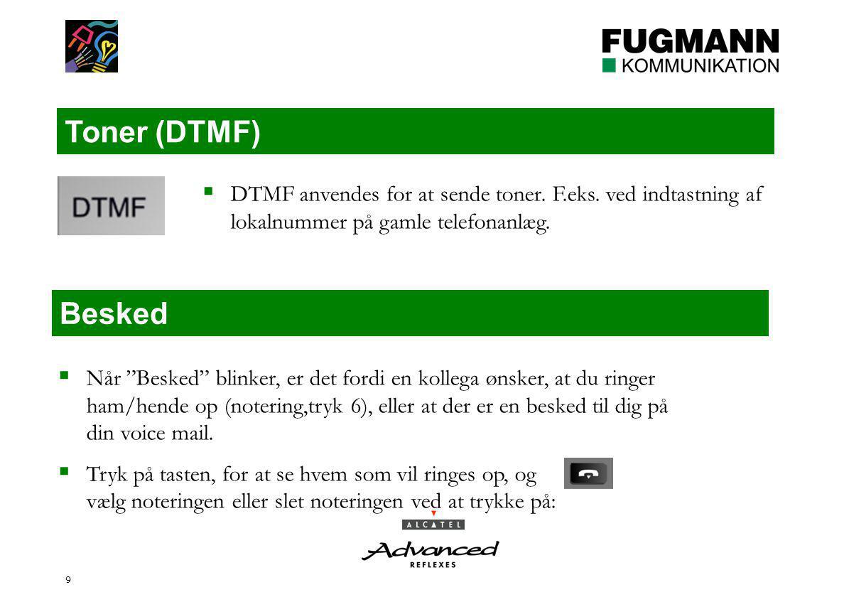 9 Toner (DTMF)  DTMF anvendes for at sende toner.