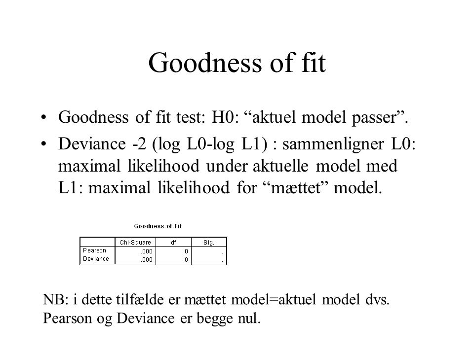 Goodness of fit Goodness of fit test: H0: aktuel model passer .