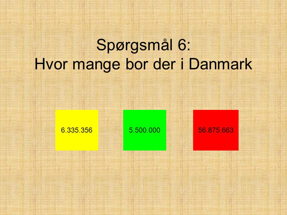 Spørgsmål 6: Hvor mange bor der i Danmark