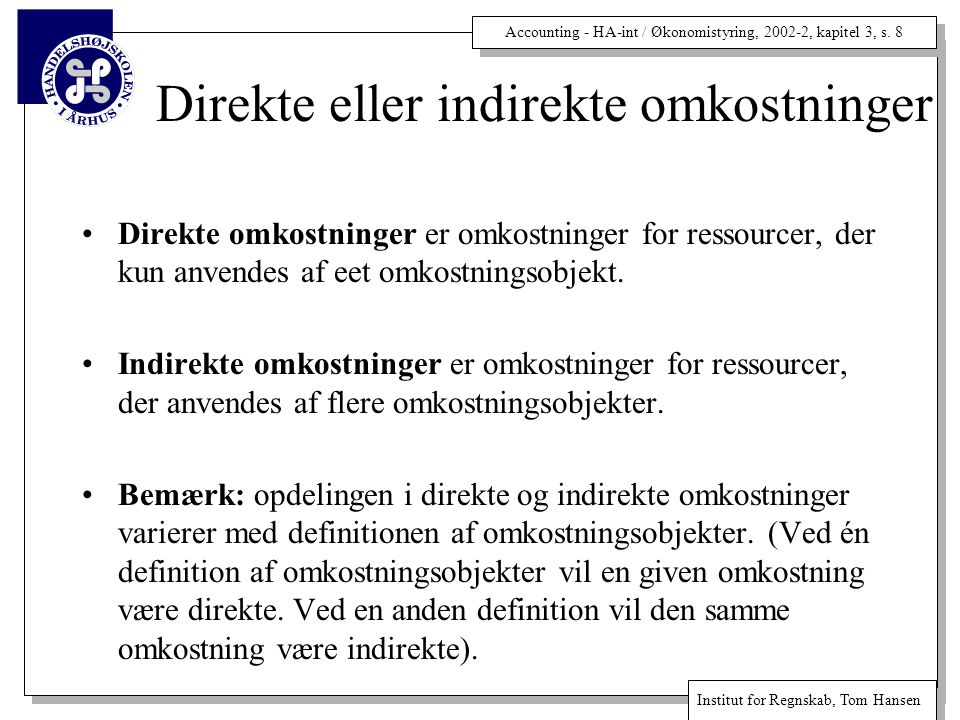 Accounting - HA-int / Økonomistyring, , kapitel 3, s.